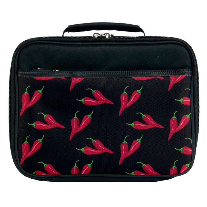 Red, hot jalapeno peppers, chilli pepper pattern at black, spicy Lunch Bag