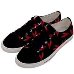 Red, Hot Jalapeno Peppers, Chilli Pepper Pattern At Black, Spicy Men s Low Top Canvas Sneakers by Casemiro