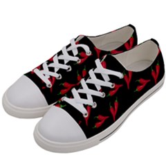 Red, hot jalapeno peppers, chilli pepper pattern at black, spicy Women s Low Top Canvas Sneakers