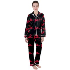 Red, hot jalapeno peppers, chilli pepper pattern at black, spicy Satin Long Sleeve Pyjamas Set