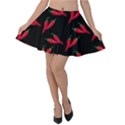 Red, hot jalapeno peppers, chilli pepper pattern at black, spicy Velvet Skater Skirt View1