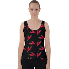 Red, hot jalapeno peppers, chilli pepper pattern at black, spicy Velvet Tank Top