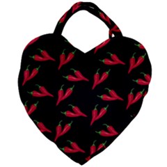Red, hot jalapeno peppers, chilli pepper pattern at black, spicy Giant Heart Shaped Tote