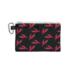 Red, hot jalapeno peppers, chilli pepper pattern at black, spicy Canvas Cosmetic Bag (Small)