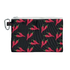 Red, hot jalapeno peppers, chilli pepper pattern at black, spicy Canvas Cosmetic Bag (Large)
