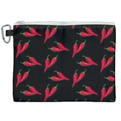 Red, hot jalapeno peppers, chilli pepper pattern at black, spicy Canvas Cosmetic Bag (XXL)