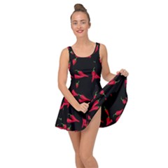 Red, hot jalapeno peppers, chilli pepper pattern at black, spicy Inside Out Casual Dress
