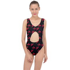 Red, hot jalapeno peppers, chilli pepper pattern at black, spicy Center Cut Out Swimsuit