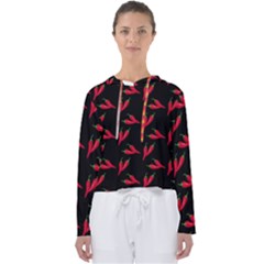 Red, Hot Jalapeno Peppers, Chilli Pepper Pattern At Black, Spicy Women s Slouchy Sweat by Casemiro