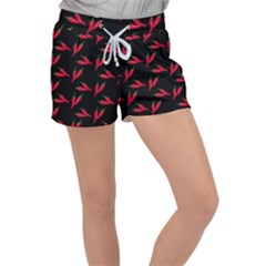 Red, hot jalapeno peppers, chilli pepper pattern at black, spicy Velour Lounge Shorts