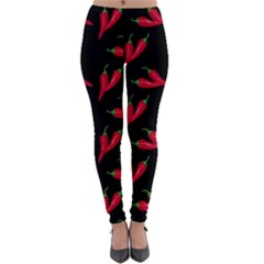 Red, hot jalapeno peppers, chilli pepper pattern at black, spicy Lightweight Velour Leggings