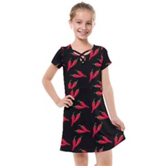 Red, hot jalapeno peppers, chilli pepper pattern at black, spicy Kids  Cross Web Dress