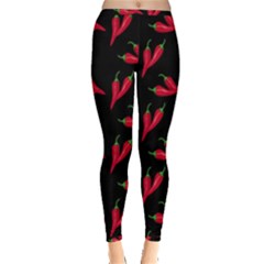Red, hot jalapeno peppers, chilli pepper pattern at black, spicy Inside Out Leggings