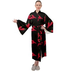 Red, hot jalapeno peppers, chilli pepper pattern at black, spicy Maxi Velour Kimono