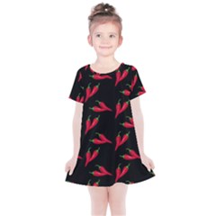 Red, hot jalapeno peppers, chilli pepper pattern at black, spicy Kids  Simple Cotton Dress