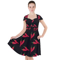 Red, hot jalapeno peppers, chilli pepper pattern at black, spicy Cap Sleeve Midi Dress