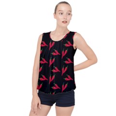 Red, Hot Jalapeno Peppers, Chilli Pepper Pattern At Black, Spicy Bubble Hem Chiffon Tank Top by Casemiro