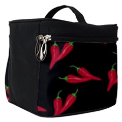Red, hot jalapeno peppers, chilli pepper pattern at black, spicy Make Up Travel Bag (Small)