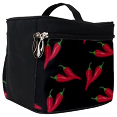 Red, hot jalapeno peppers, chilli pepper pattern at black, spicy Make Up Travel Bag (Big)