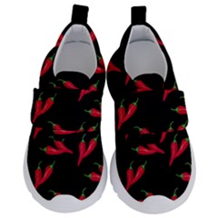 Red, hot jalapeno peppers, chilli pepper pattern at black, spicy Kids  Velcro No Lace Shoes
