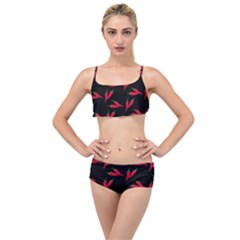 Red, hot jalapeno peppers, chilli pepper pattern at black, spicy Layered Top Bikini Set