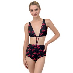 Red, hot jalapeno peppers, chilli pepper pattern at black, spicy Tied Up Two Piece Swimsuit