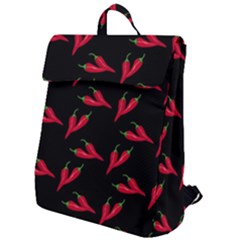 Red, hot jalapeno peppers, chilli pepper pattern at black, spicy Flap Top Backpack