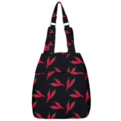 Red, hot jalapeno peppers, chilli pepper pattern at black, spicy Center Zip Backpack
