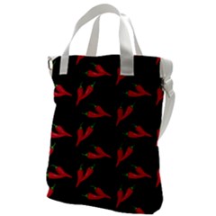 Red, Hot Jalapeno Peppers, Chilli Pepper Pattern At Black, Spicy Canvas Messenger Bag