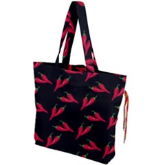 Red, hot jalapeno peppers, chilli pepper pattern at black, spicy Drawstring Tote Bag