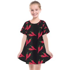 Red, hot jalapeno peppers, chilli pepper pattern at black, spicy Kids  Smock Dress