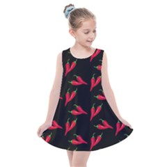 Red, hot jalapeno peppers, chilli pepper pattern at black, spicy Kids  Summer Dress