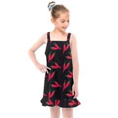 Red, hot jalapeno peppers, chilli pepper pattern at black, spicy Kids  Overall Dress