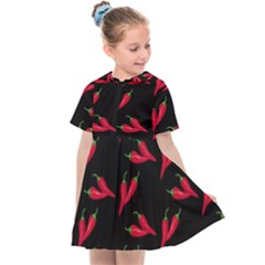 Red, hot jalapeno peppers, chilli pepper pattern at black, spicy Kids  Sailor Dress