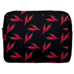 Red, hot jalapeno peppers, chilli pepper pattern at black, spicy Make Up Pouch (Large)