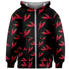 Red, hot jalapeno peppers, chilli pepper pattern at black, spicy Kids  Zipper Hoodie Without Drawstring