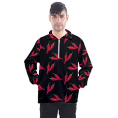 Red, hot jalapeno peppers, chilli pepper pattern at black, spicy Men s Half Zip Pullover