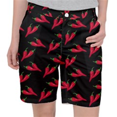 Red, hot jalapeno peppers, chilli pepper pattern at black, spicy Pocket Shorts