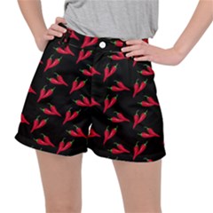 Red, hot jalapeno peppers, chilli pepper pattern at black, spicy Ripstop Shorts