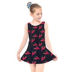 Red, hot jalapeno peppers, chilli pepper pattern at black, spicy Kids  Skater Dress Swimsuit