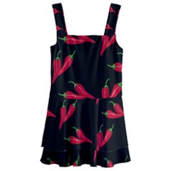 Red, hot jalapeno peppers, chilli pepper pattern at black, spicy Kids  Layered Skirt Swimsuit