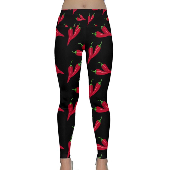 Red, hot jalapeno peppers, chilli pepper pattern at black, spicy Lightweight Velour Classic Yoga Leggings