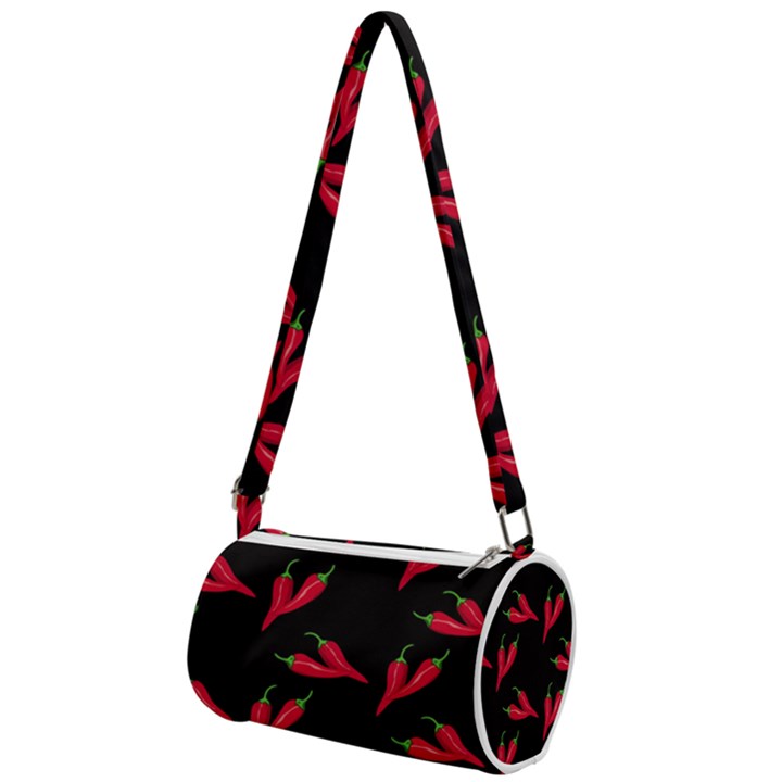 Red, hot jalapeno peppers, chilli pepper pattern at black, spicy Mini Cylinder Bag