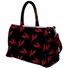 Red, Hot Jalapeno Peppers, Chilli Pepper Pattern At Black, Spicy Duffel Travel Bag