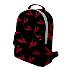 Red, Hot Jalapeno Peppers, Chilli Pepper Pattern At Black, Spicy Flap Pocket Backpack (large) by Casemiro