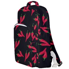 Red, hot jalapeno peppers, chilli pepper pattern at black, spicy Double Compartment Backpack