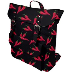 Red, hot jalapeno peppers, chilli pepper pattern at black, spicy Buckle Up Backpack