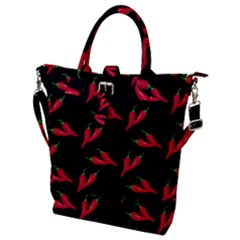 Red, hot jalapeno peppers, chilli pepper pattern at black, spicy Buckle Top Tote Bag