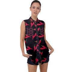 Red, hot jalapeno peppers, chilli pepper pattern at black, spicy Sleeveless Chiffon Button Shirt