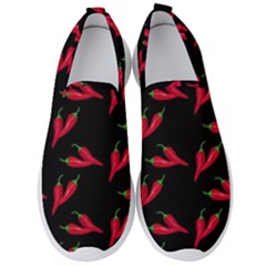 Red, hot jalapeno peppers, chilli pepper pattern at black, spicy Men s Slip On Sneakers
